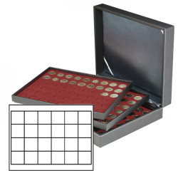Coffret numismatique NERA XL avec 3 plateaux rouge foncé pour 72 monnaies/capsules jusqu'à  Ø 42 mm