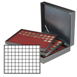 Coffret numismatique NERA XL avec 3 plateaux rouge foncé pour 240 monnaies/capsules jusqu'à   Ø 24 mm