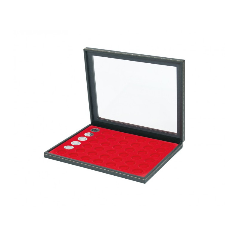 Coffret numismatique NERA M PLUS avec plateau rouge vif à  42 alvéoles ronds pour monnaies de Ø 27,5 mm, par ex. pour monnaie