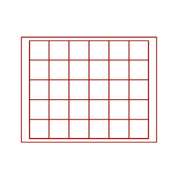 Coffret numismatique NERA M PLUS avec plateau rouge vif à  30 alvéoles carrés pour monnaies/capsules jusqu'à   Ø 38 mm