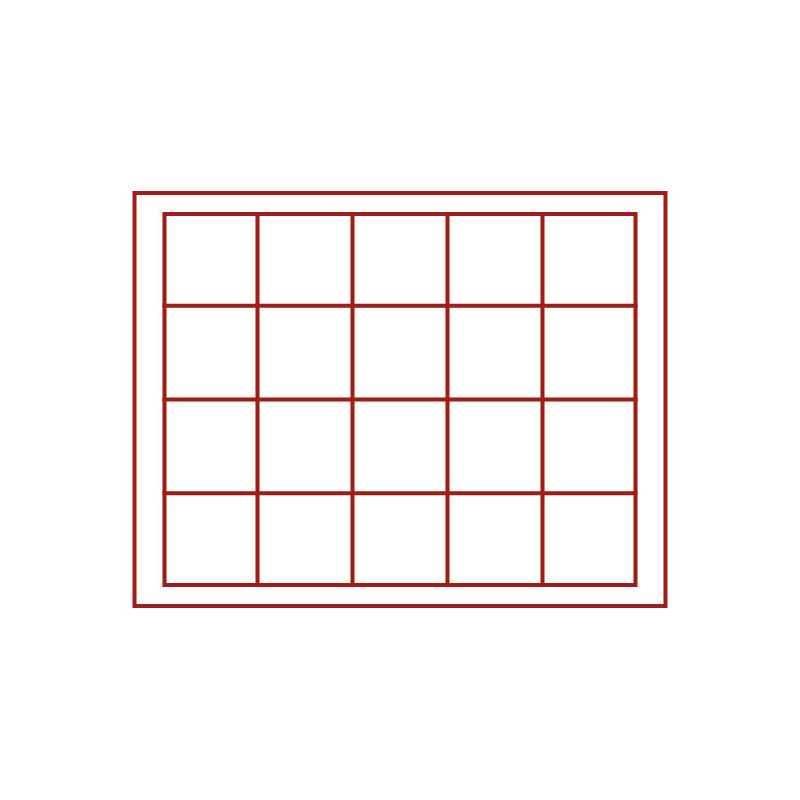 Coffret numismatique NERA M PLUS avec plateau rouge vif à  20 alvéoles carrés pour monnaies/capsules jusqu'à  Ø 47 mm