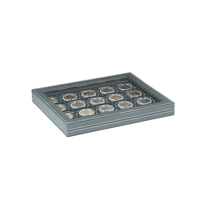 Coffret numismatique NERA M PLUS avec plateau noir pour étuis numismatiques 50x50 mm/capsules CARRÉE/capsules OCTO