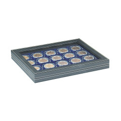 Coffret numismatique NERA M PLUS avec plateau bleu foncé pour étuis numismatiques 50x50 mm/capsules CARRÉE/capsules OCTO