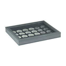 Coffret numismatique NERA M PLUS avec plateau noir à  24 alvéoles carrés pour monnaies/capsules jusqu'à  Ø 42 mm