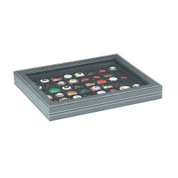Coffret numismatique NERA M PLUS avec plateau noir à  48 alvéoles carrés pour monnaies/capsules jusqu'à   Ø 30 mm
