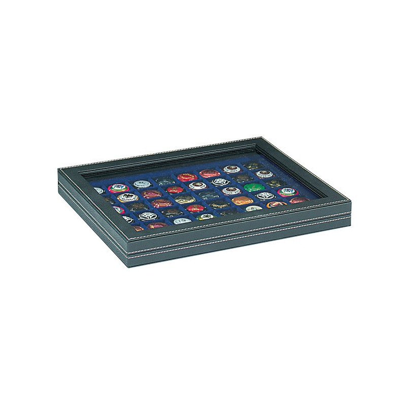 Coffret numismatique NERA M PLUS avec plateau bleu foncé à  48 alvéoles carrés pour monnaies/capsules jusqu'à   Ø 30 mm