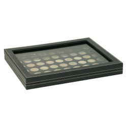 Coffret numismatique NERA M PLUS avec plateau noir à  54 alvéoles ronds pour monnaies de Ø 25,75 mm, par ex. pour 2 Euro