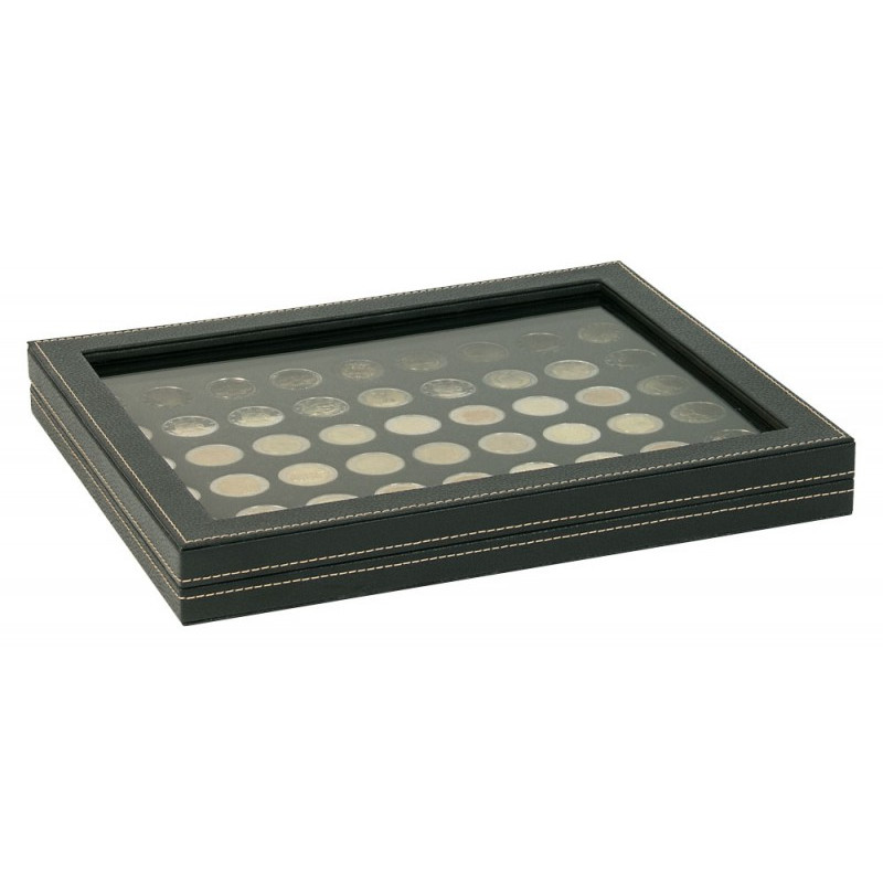 Coffret numismatique NERA M PLUS avec plateau noir à  54 alvéoles ronds pour monnaies de Ø 25,75 mm, par ex. pour 2 Euro