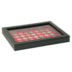 Coffret numismatique NERA M PLUS avec plateau rouge vif à  54 alvéoles ronds pour monnaies de Ø 25,75 mm, par ex. pour 2 Euro
