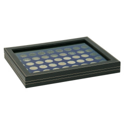Coffret numismatique NERA M PLUS avec plateau bleu foncé à  54 alvéoles ronds pour monnaies de Ø 25,75 mm, par ex. pour 2 Eur