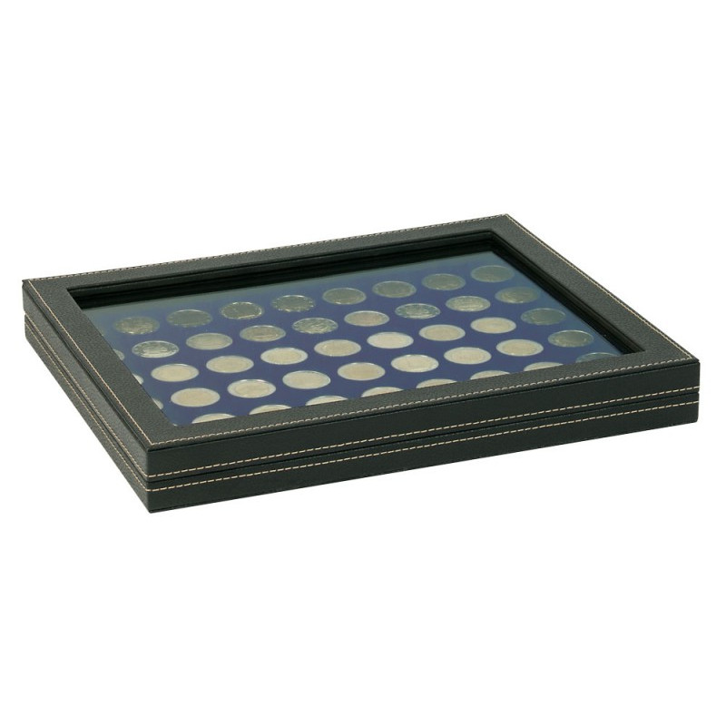 Coffret numismatique NERA M PLUS avec plateau bleu foncé à  54 alvéoles ronds pour monnaies de Ø 25,75 mm, par ex. pour 2 Eur