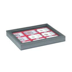 Coffret numismatique NERA M PLUS avec plateau rouge vif pour  9 capsules-US (Slabs) jusqu'au format 63x85 mm