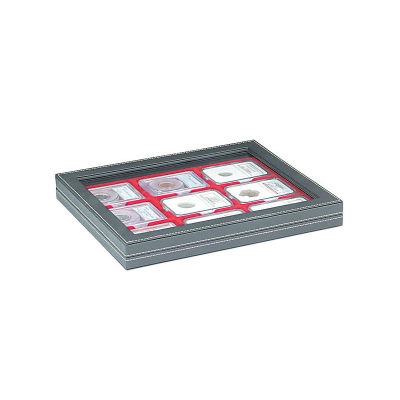 Coffret numismatique NERA M PLUS avec plateau rouge vif pour  9 capsules-US (Slabs) jusqu'au format 63x85 mm