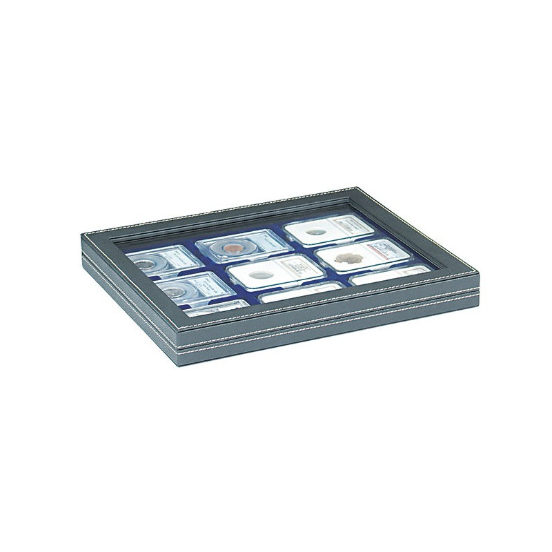 Coffret numismatique NERA M PLUS avec plateau bleu foncé pour  9 capsules-US (Slabs) jusqu'au format 63x85 mm
