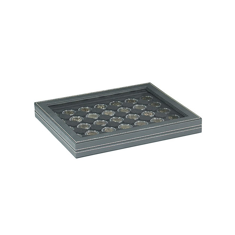 Coffret numismatique NERA M PLUS avec plateau noir à  30 alvéoles ronds pour capsules Ø ext. 39,5 mm, par ex. pour monnaies 2