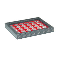 Coffret numismatique NERA M PLUS avec plateau rouge vif à  30 alvéoles ronds pour capsules Ø ext. 39,5 mm, par ex. pour monna