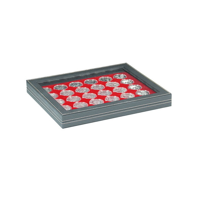 Coffret numismatique NERA M PLUS avec plateau rouge vif à  30 alvéoles ronds pour capsules Ø ext. 39,5 mm, par ex. pour monna