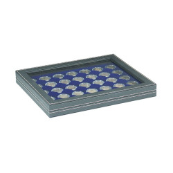 Coffret numismatique NERA M PLUS avec plateau bleu foncé à  35 alvéoles ronds pour capsules Ø ext. 32 mm, par ex. pour monnai