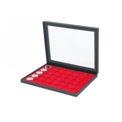 Coffret numismatique NERA M PLUS avec plateau rouge vif à  35 alvéoles ronds pour capsules de Ø ext. 34 mm, par ex. pour monn
