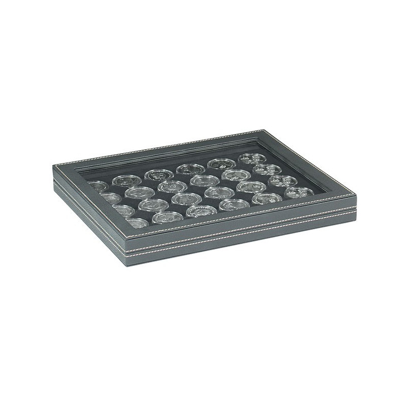 Coffret numismatique NERA M PLUS avec plateau noir à  30 alvéoles ronds pour capsules Ø ext. 37,5 mm, par ex. pour monnaies 1