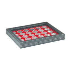 Coffret numismatique NERA M PLUS avec plateau rouge vif à  30 alvéoles ronds pour capsules Ø ext. 37,5 mm, par ex. pour monna