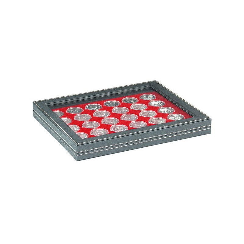 Coffret numismatique NERA M PLUS avec plateau rouge vif à  30 alvéoles ronds pour capsules Ø ext. 37,5 mm, par ex. pour monna