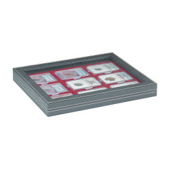 Coffret numismatique NERA M PLUS avec plateau rouge foncé pour  9 capsules-US (Slabs) jusqu'au format 63x85 mm