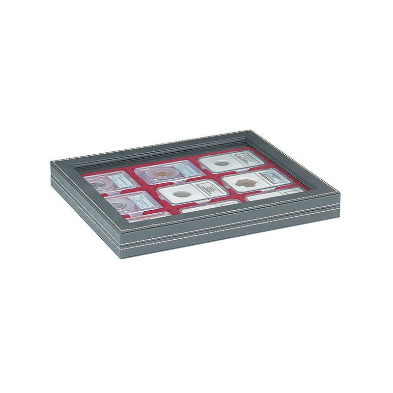 Coffret numismatique NERA M PLUS avec plateau rouge foncé pour  9 capsules-US (Slabs) jusqu'au format 63x85 mm