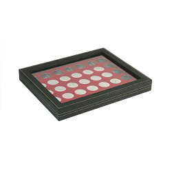 Coffret numismatique NERA M PLUS avec plateau rouge foncé à  35 alvéoles ronds pour monnaies Ø 32,5 mm, par ex. pour 20 Euro-