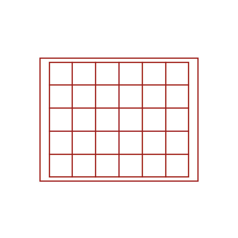 Coffret numismatique NERA M PLUS avec plateau rouge foncé à  30 alvéoles carrés pour monnaies/capsules jusqu'à   Ø 38 mm