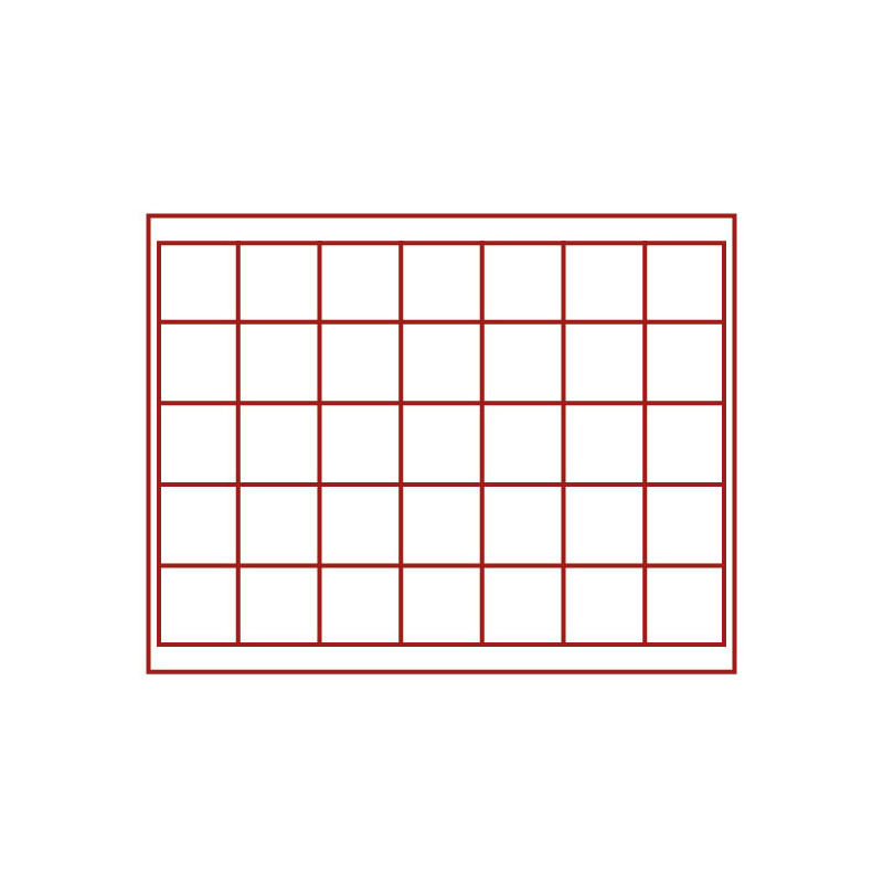 Coffret numismatique NERA M PLUS avec plateau rouge foncé à  35 alvéoles carrés pour monnaies/capsules jusqu'à   Ø 36 mm