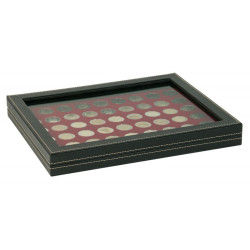 Coffret numismatique NERA M PLUS avec plateau rouge foncé à  54 alvéoles ronds pour monnaies de Ø 25,75 mm, par ex. pour 2 Eu