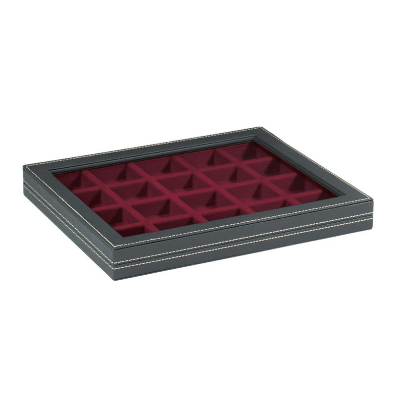 Coffret de collection NERA M avec fenàªtre transparente et plateau rouge foncé à  20 compartiments carrés