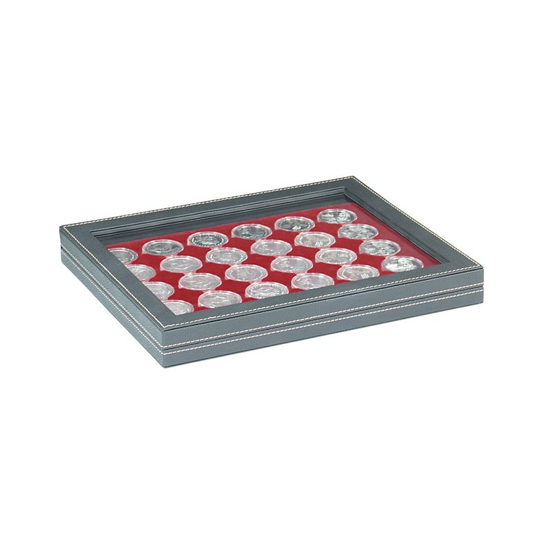 Coffret numismatique NERA M PLUS avec plateau rouge foncé à  30 alvéoles ronds pour capsules Ø ext. 37,5 mm, par ex. pour mon