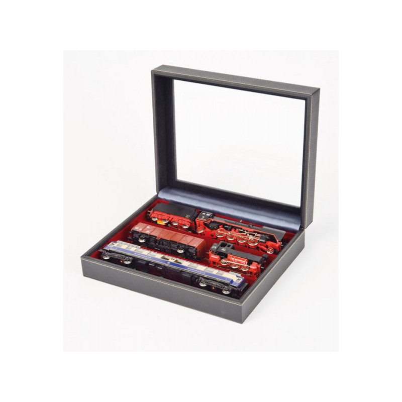 Coffret de collection NERA VARIUS PLUS avec plateau rouge foncé à  3 compartiments flexibles, avec fenàªtre