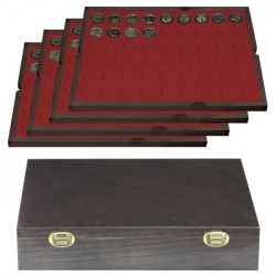 Coffret en bois massif CARUS avec 4 plateaux pour 216 monnaies de Ø 25,75 mm, par ex. pour monnaies 2 Euro