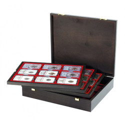 Coffret en bois massif CARUS avec 4 plateaux pour 36 capsules-US (Slabs) jusqu'au Format 63x85 mm