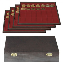 Coffret en bois massif CARUS avec 4 plateaux pour 140 monnaies/capsules jusqu'à  Ø 36 mm
