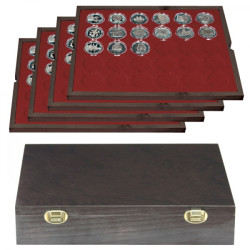 Coffret en bois massif CARUS avec 4 plateaux pour 120 capsules de Ø ext. 39 mm, par ex. pour 20 Euro-/10 Euro argent Allemagn