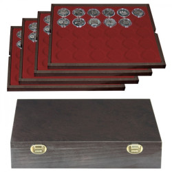 Coffret en bois massif CARUS avec 4 plateaux pour 120 capsules de Ø ext. 37 mm, par ex. pour 20 Euro-/10 Euro argent Allemagn