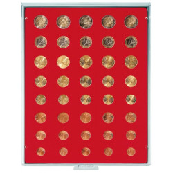 Plateau velours rouge vif pour 5 séries de pièces Euro courantes