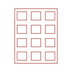 Plateau velours rouge foncé à  12 alvéoles rectangulaires 57x50 mm pour 5 DM commémoratif PP sous blister d'origine