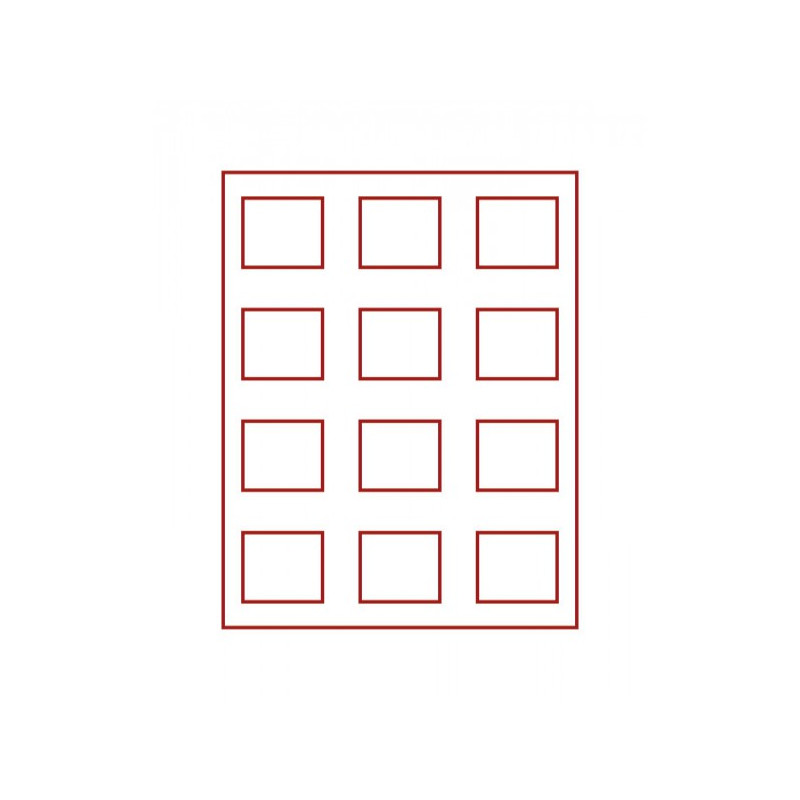 Plateau velours rouge foncé à  12 alvéoles rectangulaires 57x50 mm pour 5 DM commémoratif PP sous blister d'origine