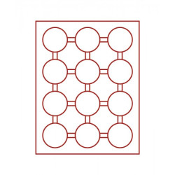 Plateau velours rouge foncé à  12 alvéoles ronds pour capsules Ø ext. 58 mm et pour grandes capsules LINDNER avec cercles de
