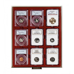 Plateau velours rouge foncé pour 9 Capsules-US (Slabs) jusqu'au format 63x85 mm