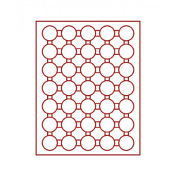 Plateau velours rouge foncé à  35 alvéoles ronds pour capsules Ø ext. 36 mm