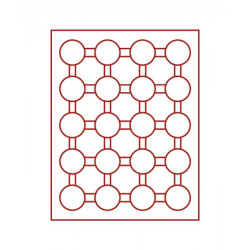 Plateau velours rouge foncé à  20 alvéoles ronds pour capsules Ø ext. 42 mm