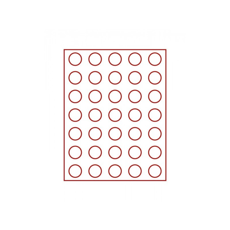 Plateau velours rouge foncé à  35 alvéoles ronds pour monnaies Ø 31 mm