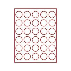Plateau velours rouge foncé à  30 alvéoles ronds pour monnaies Ø 39 mm