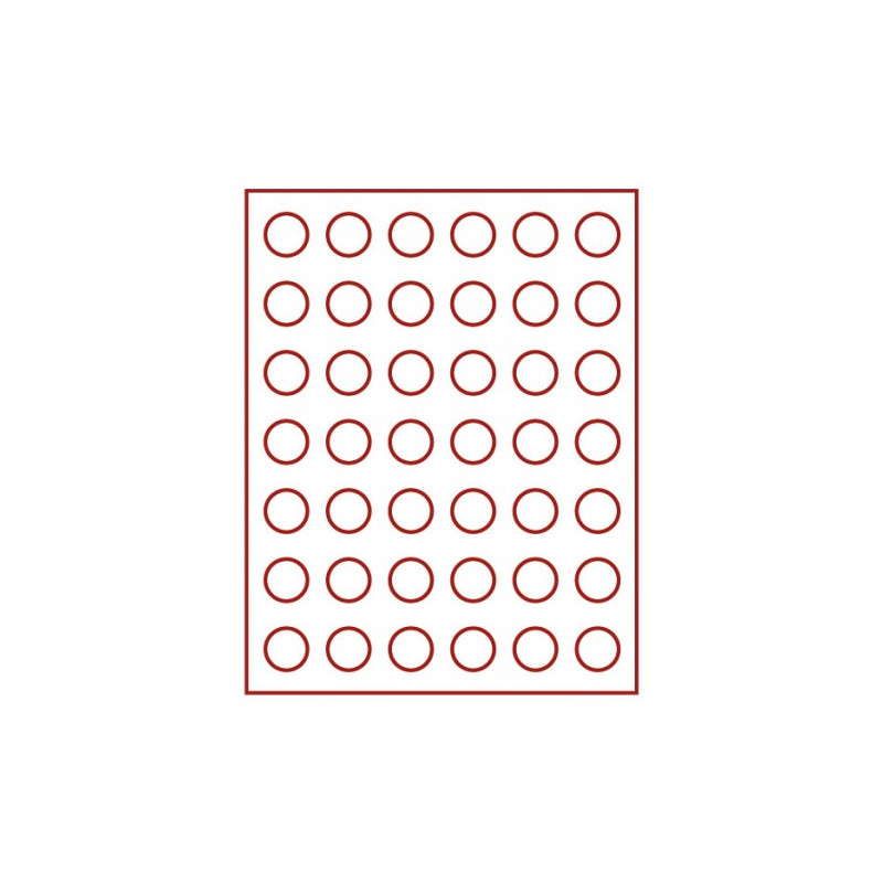 Plateau velours rouge foncé à  42 alvéoles ronds pour monnaies Ø 27,5 mm, par ex. pour monnaies 5 Euro-Allemagne